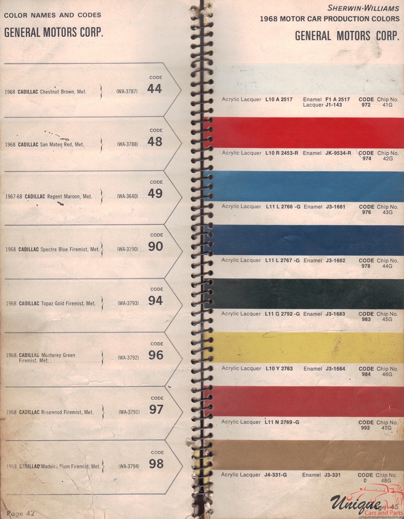 1968 General Motors Paint Charts Williams 5